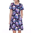 thumbnail image 1 of Lsque cool flower Skull Print Women's Casual Dress T-Shirt Summer Short Sleeve Scoop Neck Swing Dresses, 1 of 6