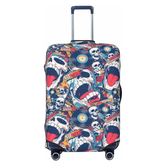 Lsque cool rock Skull Printed Luggage Cover, Travel Luggage Protector,Scratch and Dirt Resistant, Fits 18-32 Inch Luggage - X-Large