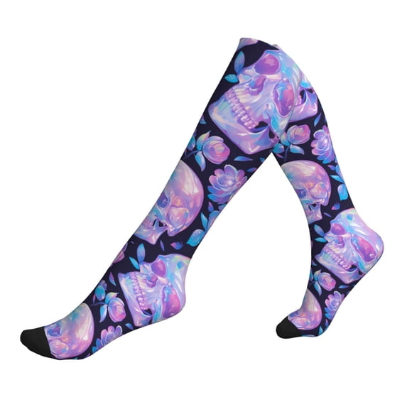 Lsque crystal Skull flower Pattern Sport Compression Socks for Men & Women 15-20 mmHg Knee High Nurse Pregnant Running Medical and Travel Athletic