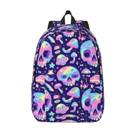 Lsque crystal Skull mushroom Pattern Canvas Daypack, Durable Backpack, High-quality Versatile Backpack,Vintage Compact Backpack-Small