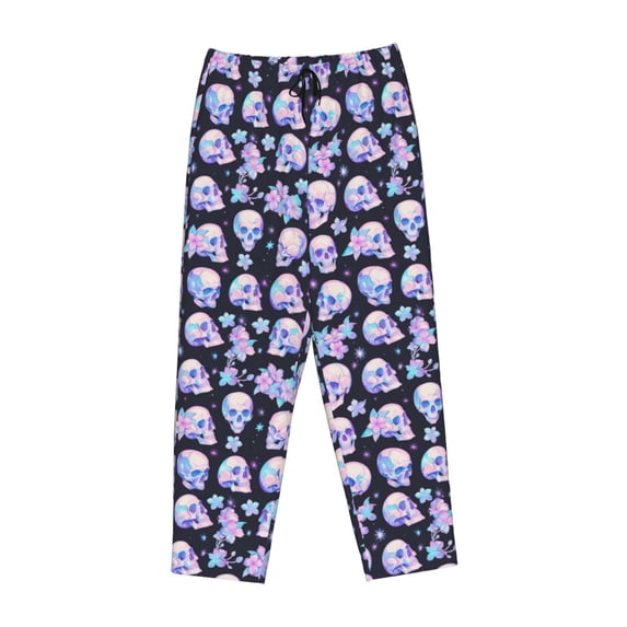 Lsque crystal flower Skull Print Women's Pajama Pants, Lounge Pant - Comfortable Home Wear,Elastic Waistband, Stylish Design-Large