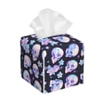 thumbnail image 1 of Lsque crystal flower Skull Printed Tissue Box Cover Holder, Facial Paper Organizer Dispenser,Square with Bottom Belt, PVC Leather Decorative Organizer, 1 of 8