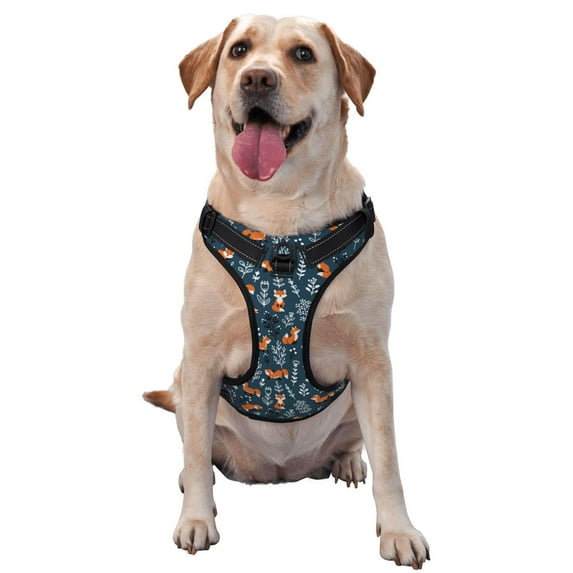 Lsque cute fall fox Dog Harness, No-Pull Pet Harness with 2 Leash Clips, Adjustable Soft Padded Dog Vest with Easy Control Handle for Large Dogs-Medium