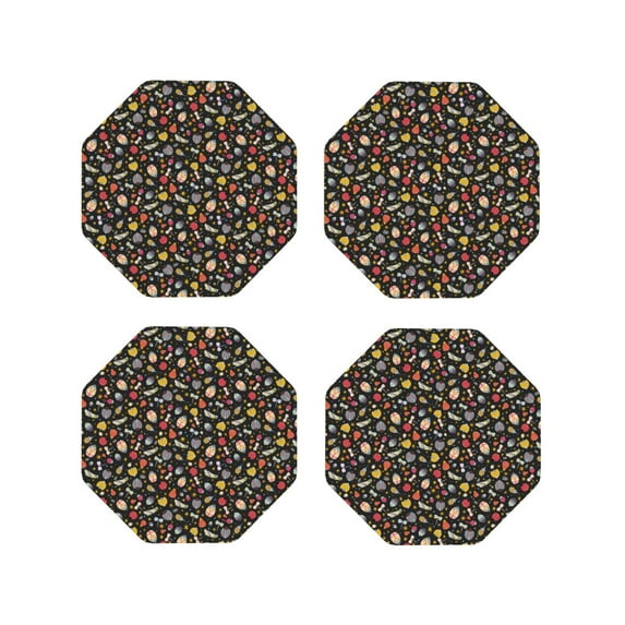 Lsque cute insects Pattern 4" Drink Coasters Set of 4, PVC Leather Absorbent Coasters, Table Coaster Set Decorative Coffee Cup Coasters Housewarming Gift-Octagon