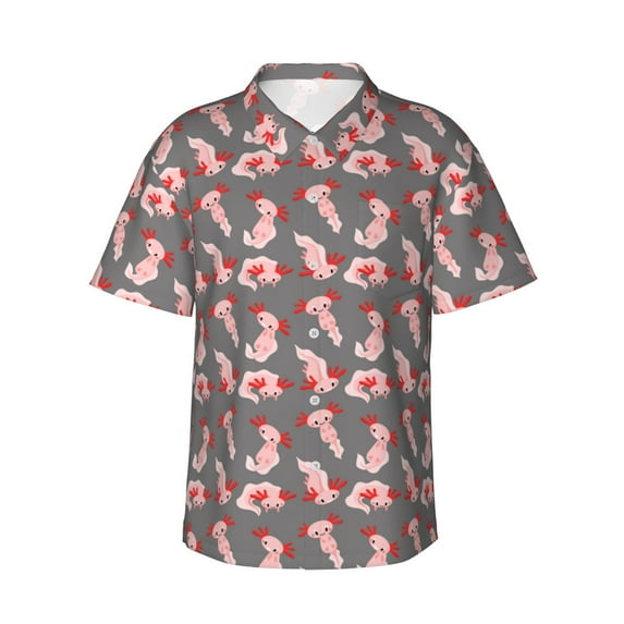 Lsque cute pink axolotl Pattern Hawaiian Shirt for Men Unisex Summer Beach Casual Short Sleeve Cotton Linen Button Down Shirts,XX-Large