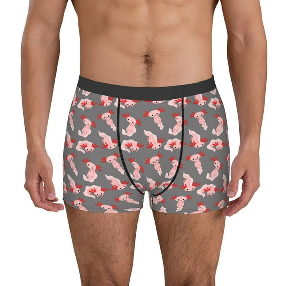 Lsque cute pink axolotl Pattern Men’s Total Support Pouch Boxer Briefs, X-Temp Cooling, Moisture-Wicking Underwear, Regular, Long-leg and Trunk-X-Large