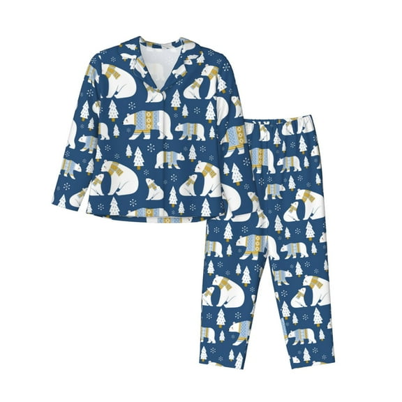 Lsque cute winter bear Pattern Long Sleeve Pajama Set for Women - Soft 2-Piece Sleepwear and Loungewear Set with Pockets, Comfy Nightwear-Large
