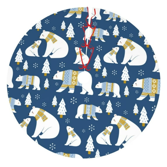 Lsque cute winter bear Print Christmas Tree Skirt, Tree Skirt with Ties or Velcro, Perfect for Holiday Decorations, Halloween, and New Year-30"