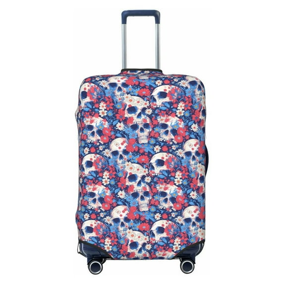 Lsque daisy Skull red flower Printed Luggage Cover, Travel Luggage Protector,Scratch and Dirt Resistant, Fits 18-32 Inch Luggage - Medium