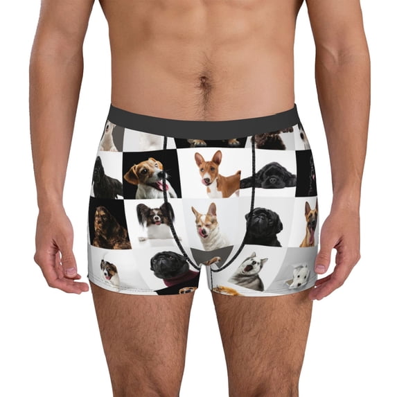 Lsque dogs pets collage Pattern Men’s Total Support Pouch Boxer Briefs, X-Temp Cooling, Moisture-Wicking Underwear, Regular, Long-leg and Trunk-Small