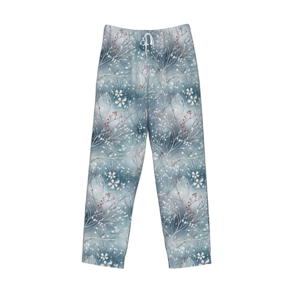 Lsque enchanted winter snowflake holly Print Men's Pajama Pants, Lounge Pant - Comfortable Home Wear,Elastic Waistband, Stylish Design-Large