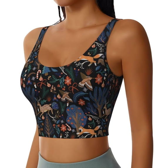 Lsque fall fox deer bird Printed Women'S Sports Bra, Compression, Moisture Wicking, High-Impact Sports Bra For Women,Supportive sports bra-XX-Large