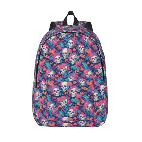 Lsque flower Skull leaf colorful Pattern Canvas Daypack, Durable Backpack, High-quality Versatile Backpack,Vintage Compact Backpack-Small