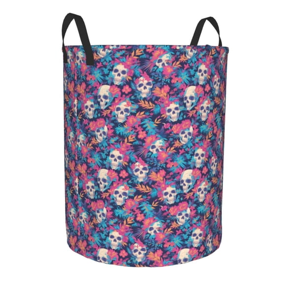 Lsque flower Skull leaf colorful pattern Laundry Hamper Basket, Tall Woven Rope Hamper Basket for Clothes, Lightweight Storage Basket, Collapsible Waterproof-Medium