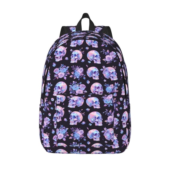 Lsque flower Skull rose Pattern Canvas Daypack, Durable Backpack, High-quality Versatile Backpack,Vintage Compact Backpack-Medium