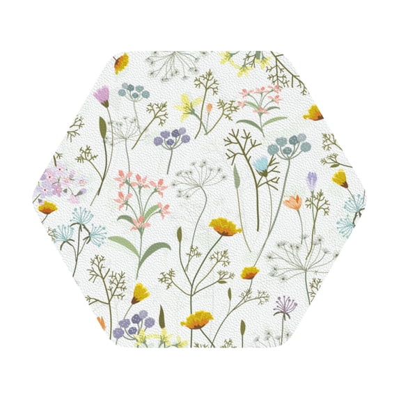 Lsque flower and leaf Pattern 4" Drink Coasters Set of 6, Leather Absorbent Coasters, Table Coaster Set Decorative Coffee Cup Coasters Housewarming Gift,Hexagon