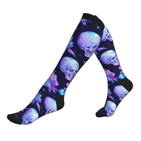 Lsque flower starry sky Skull Pattern Sport Compression Socks for Men & Women 15-20 mmHg Knee High Nurse Pregnant Running Medical and Travel Athletic