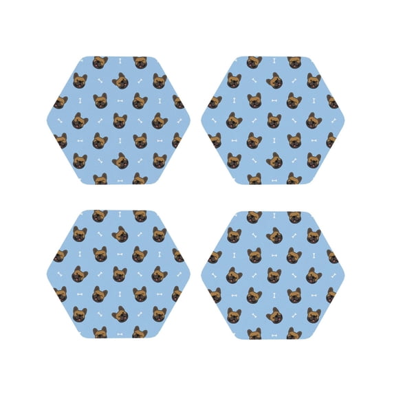 Lsque french Bulldog Face Pattern 4" Drink Coasters Set of 4, PVC Leather Absorbent Coasters, Table Coaster Set Decorative Coffee Cup Coasters Housewarming Gift -Hexagon