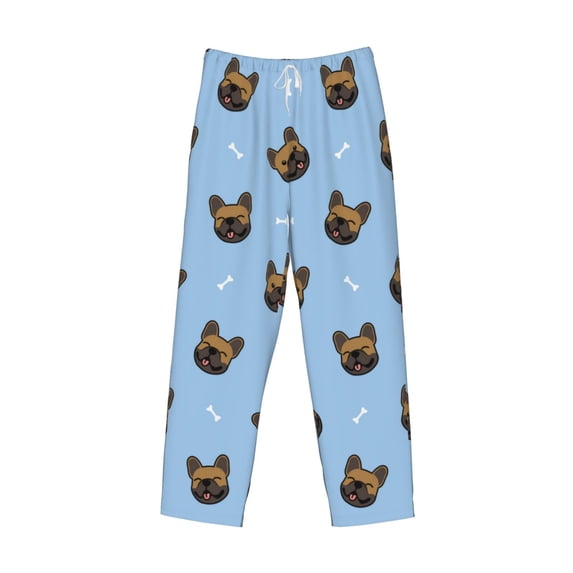 Lsque french Bulldog Face Print Men's Pajama Pants, Lounge Pant - Comfortable Home Wear,Elastic Waistband, Stylish Design-Small