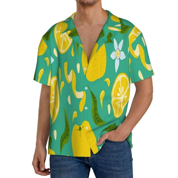 Lsque fruits Print Men's Cuban Collar Short Sleeve Shirt Summer Beachwear Casual Button Down Fashionable Vacation Leisure Shirt-X-Large