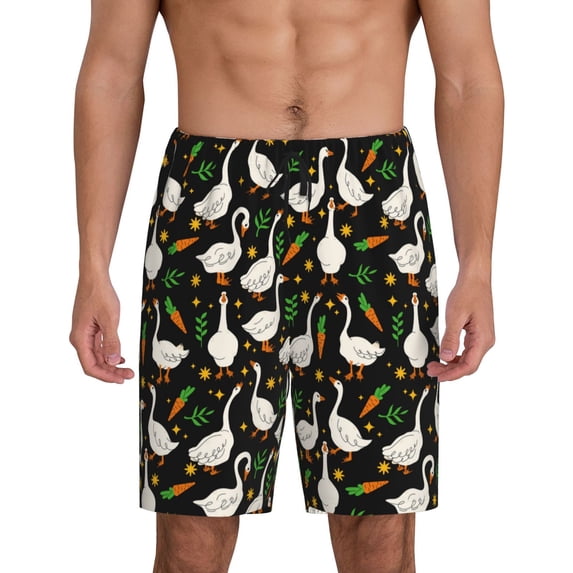 Lsque funny Goose Pattern Mens Sleep Pajama Shorts,Short Pajama Pants, Cotton Ultra-Soft Knit-Small
