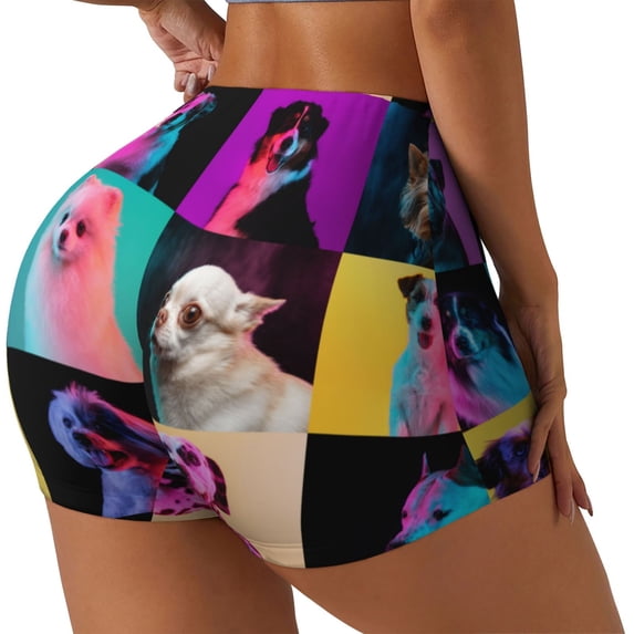 Lsque funny dogs Pattern High Waisted Biker Shorts for Women-Tummy Control Fitness Athletic Workout Running Yoga Gym Shorts,Moisture-Wicking-XX-Large