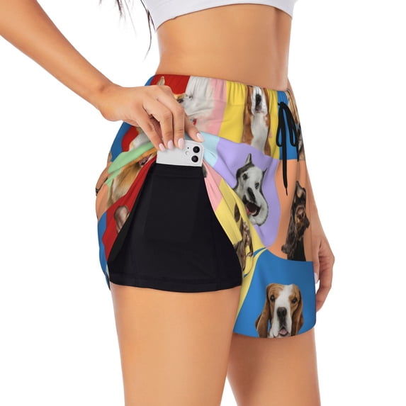 Lsque funny dogs Printed Women's Running Shorts with Liner Pockets,Elastic Quick Dry Workout Athletic Gym Yoga Shorts,Womens High Waist Shorts-X-Large