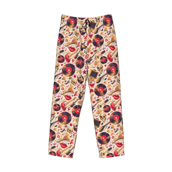 Lsque gold Skull Guitar record Print Men's Pajama Pants, Lounge Pant - Comfortable Home Wear,Elastic Waistband, Stylish Design-Small