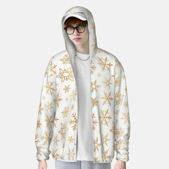 Lsque gold Snowflake print UPF 50 Lightweight Sun Protection Men's Women's Long Sleeve Shirt, Hoodie Performance -XX-Large