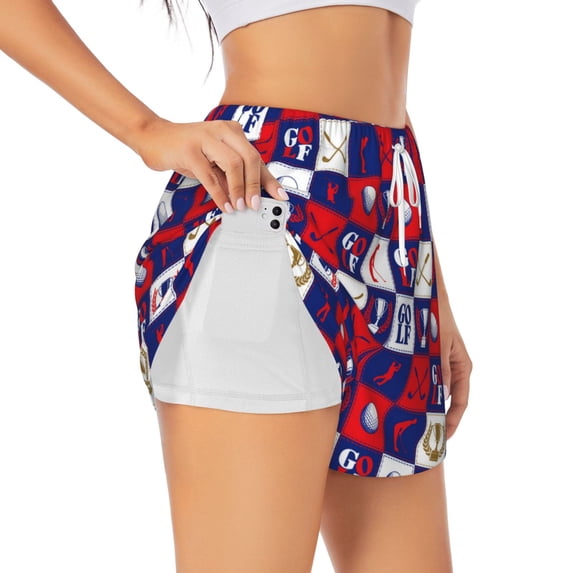 Lsque golf Printed Women's Running Shorts with Liner Pockets,Elastic Quick Dry Workout Athletic Gym Yoga Shorts,Womens High Waist Shorts-Large