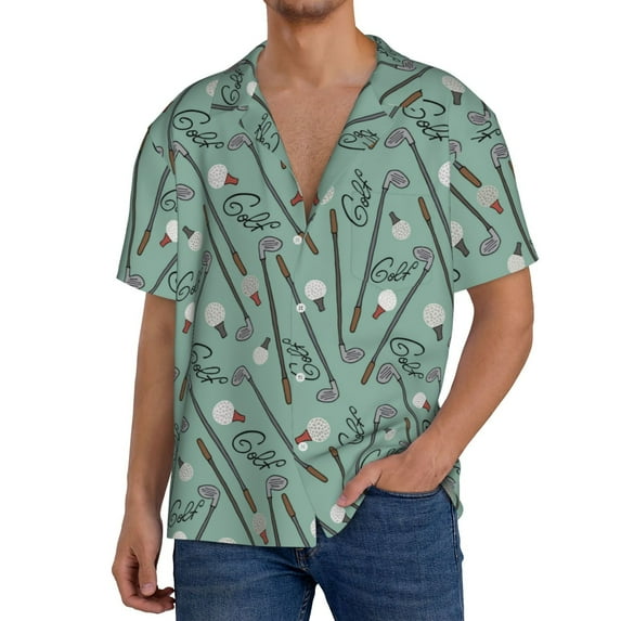 Lsque golf equipment Print Men's Cuban Collar Short Sleeve Shirt Summer Beachwear Casual Button Down Fashionable Vacation Leisure Shirt-XX-Large