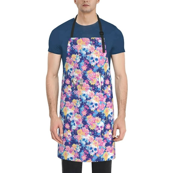 Lsque graffiti style Skull flower Waterproof Apron Chef Aprons for Men Heavy Duty Chemical Work Apron Extra Long Grilling Aprons with Adjustable Bib Apron