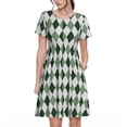 thumbnail image 1 of Lsque grey and green argyle Print Women's Casual Dress T-Shirt Summer Short Sleeve Scoop Neck Swing Dresses, 1 of 6