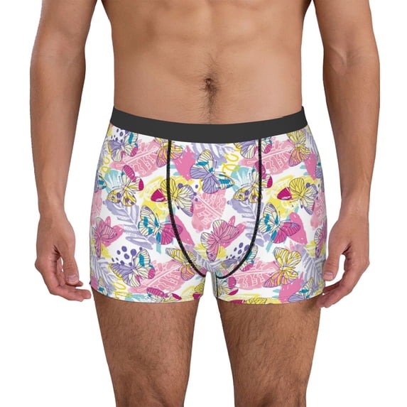 Lsque hand drawn butterflies Pattern Men’s Total Support Pouch Boxer Briefs, X-Temp Cooling, Moisture-Wicking Underwear, Regular, Long-leg and Trunk-Small