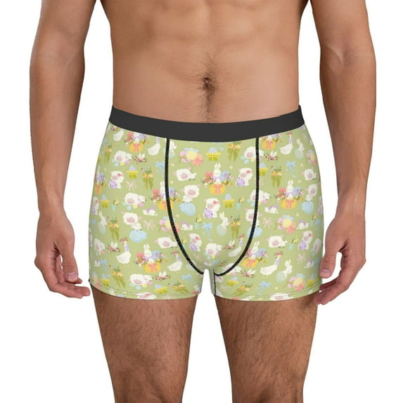 Lsque happy Easter Pattern Men’s Total Support Pouch Boxer Briefs, X-Temp Cooling, Moisture-Wicking Underwear, Regular, Long-leg and Trunk-Large
