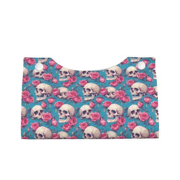 Lsque happy Skull rose Printed Long Tissue Box Cover Holder, Facial Paper Organizer Dispenser,Triangle with Bottom Belt, PVC Leather Decorative Organizer