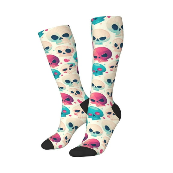 Lsque heart Skull cute Printed Crew Socks Men's Women's LightWeight Thin Casual Calf Socks ,Knee High Socks,Cotton Socks
