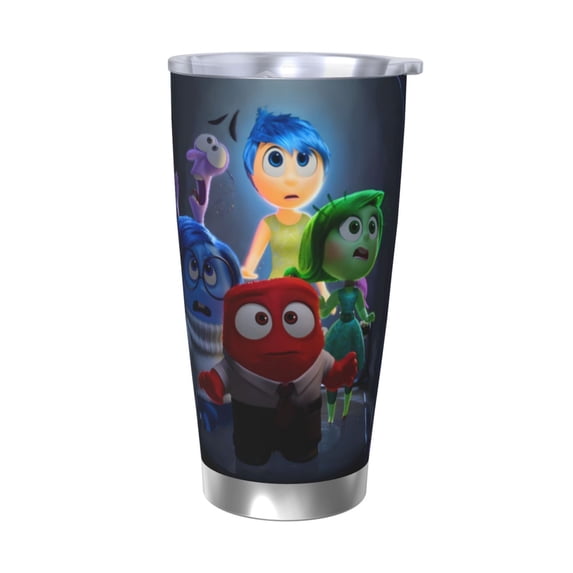 Lsque inside out 2 Pattern 20oz Car Cup with Lid and Straw, Insulated Coffee Cup with Straw Topper, Spill Proof Travel Coffee Mug, Stainless Steel Tumble