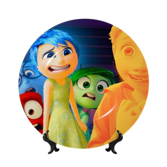 Lsque inside out 2 Pattern Ceramic Decorative Plate Decorative Plates with Display Stand Personalized Porcelain Plate Ceramic Ornaments for Wall Hanging Decoration-7in