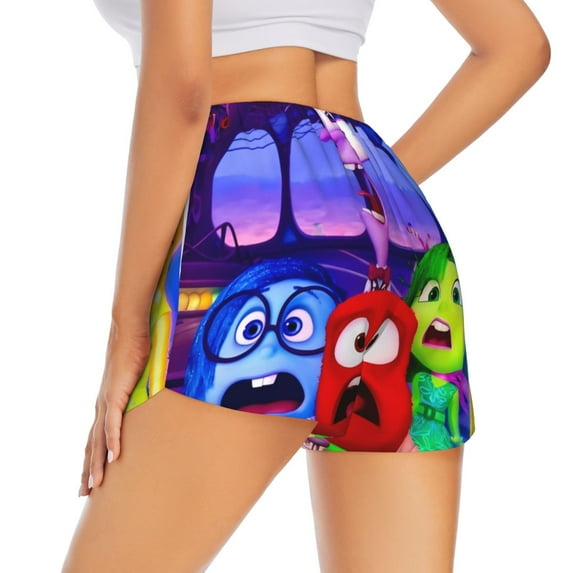 Lsque inside out 2 Printed Women's Running Shorts with Liner Pockets,Elastic Quick Dry Workout Athletic Gym Yoga Shorts,Womens High Waist Shorts-X-Large