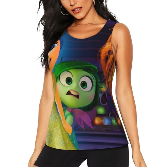 Lsque inside out 2 Printed Workout Tank Tops for Women, Athletic Sports Tank Tops, Compression Sleeveless Dry Fit Shirts,Sleeveless Yoga Shirt-X-Large