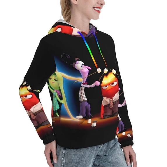 Lsque inside out 2 Pattern Casual Women's Hoodie,Hooded Sweatshirt with Kangaroo Pocket,Pullover Hoodie with Eye-catching Drawstrings-Large