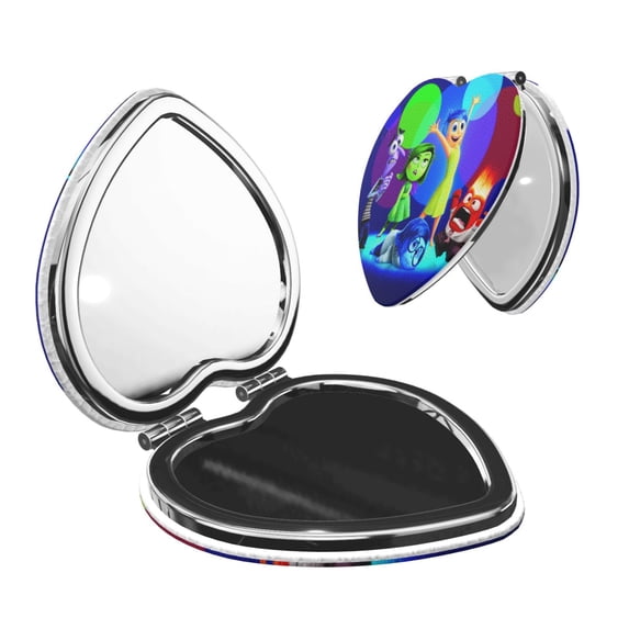 Lsque inside out 2 Pattern Cosmetic Mirror 2.6 Inch Round Handheld Travel Pocket Makeup Mirror