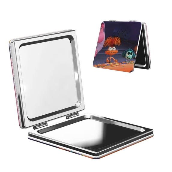 Lsque inside out 2 Pattern Cosmetic Mirror 2.6 Inch Round Handheld Travel Pocket Makeup Mirror