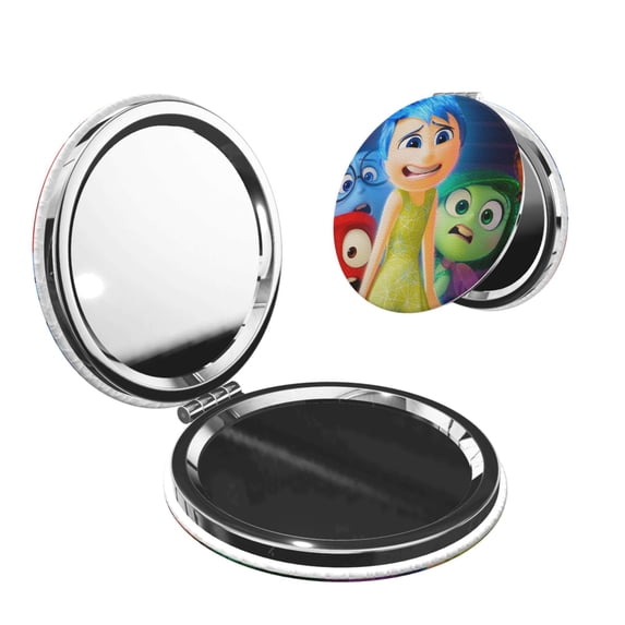 Lsque inside out 2 Pattern Cosmetic Mirror 2.6 Inch Round Handheld Travel Pocket Makeup Mirror