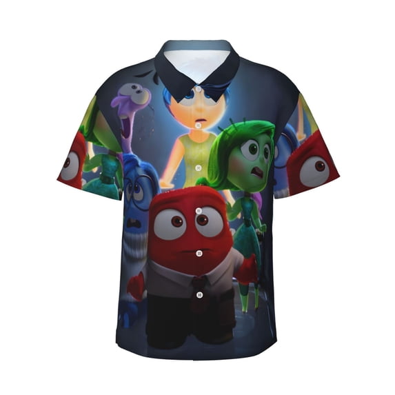 Lsque inside out 2 Pattern Hawaiian Shirt for Men Unisex Summer Beach Casual Short Sleeve Cotton Linen Button Down Shirts-X-Large