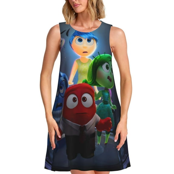 Lsque inside out 2 Pattern Summer Dresses for Women – Sleeveless T-Shirt Swing Sundress, Perfect for the Beach and Casual Days