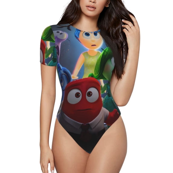 Lsque inside out 2 Women's Crew Neck Short Sleeve Bodysuit Basic T Shirts Tops Onesie Adult Cute Pajama-Small
