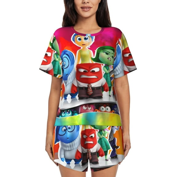 Lsque inside out 2 Women's Short-Sleeved Pajama Set - 2 Piece Soft and Lightweight Sleepwear Set-Medium