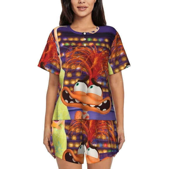 Lsque inside out 2 Women's Short-Sleeved Pajama Set - 2 Piece Soft and Lightweight Sleepwear Set-Medium
